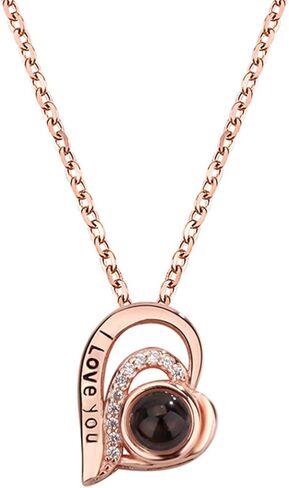 قلادة OEGINFIT محفوظة على شكل وردة حقيقية مع قلادة على شكل قلب أحبك بـ 100 لغة مع صندوق هدايا للأم والزوجة والصديقة في عيد الميلاد وعيد الأم وعيد الحب وهدايا عيد الميلاد للنساء in Kuwait