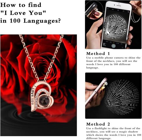 قلادة OEGINFIT محفوظة على شكل وردة حقيقية مع قلادة على شكل قلب أحبك بـ 100 لغة مع صندوق هدايا للأم والزوجة والصديقة في عيد الميلاد وعيد الأم وعيد الحب وهدايا عيد الميلاد للنساء in Kuwait