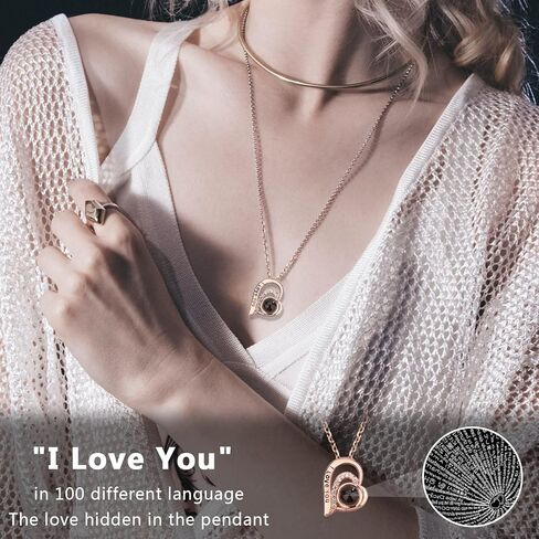 قلادة OEGINFIT محفوظة على شكل وردة حقيقية مع قلادة على شكل قلب أحبك بـ 100 لغة مع صندوق هدايا للأم والزوجة والصديقة في عيد الميلاد وعيد الأم وعيد الحب وهدايا عيد الميلاد للنساء in Kuwait