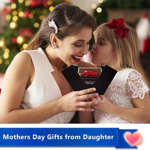 قلادة OEGINFIT محفوظة على شكل وردة حقيقية مع قلادة على شكل قلب أحبك بـ 100 لغة مع صندوق هدايا للأم والزوجة والصديقة في عيد الميلاد وعيد الأم وعيد الحب وهدايا عيد الميلاد للنساء in Kuwait