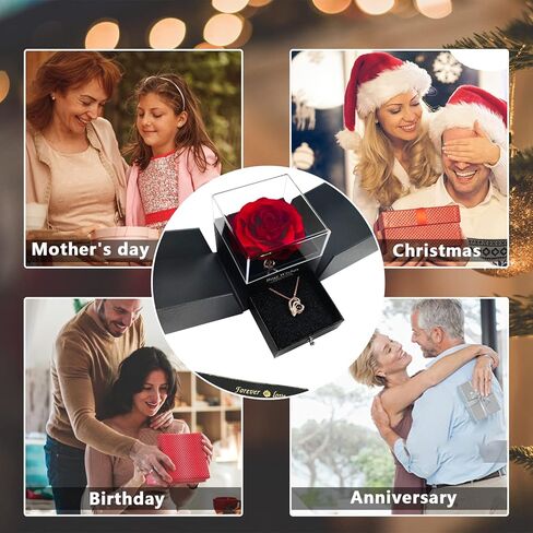 قلادة OEGINFIT محفوظة على شكل وردة حقيقية مع قلادة على شكل قلب أحبك بـ 100 لغة مع صندوق هدايا للأم والزوجة والصديقة في عيد الميلاد وعيد الأم وعيد الحب وهدايا عيد الميلاد للنساء in Kuwait