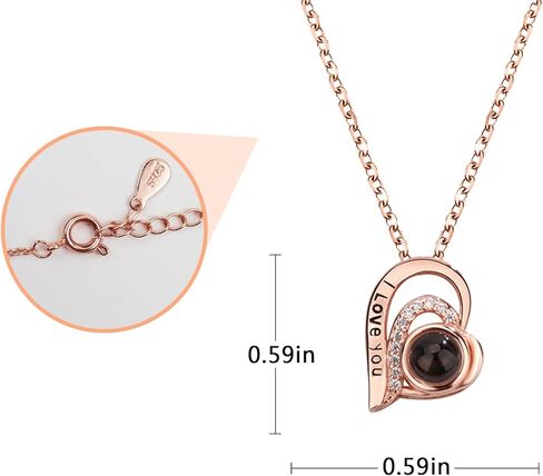 قلادة OEGINFIT محفوظة على شكل وردة حقيقية مع قلادة على شكل قلب أحبك بـ 100 لغة مع صندوق هدايا للأم والزوجة والصديقة في عيد الميلاد وعيد الأم وعيد الحب وهدايا عيد الميلاد للنساء in Kuwait