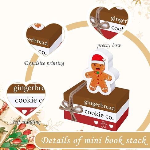Whaline 8Pcs Christmas Wooden Book Stacks with Hemp Rope Hot Cocoa Gingerbread Man Faux Book Bundles Winter Xmas Tabletop Centerpieces for Tiered Tray Entryway Home Decoration in Saudi Arabia