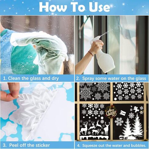ملصقات نوافذ الكريسماس من OLIKER 260+ قطعة (10 ورقات)، ملصقات نوافذ عيد الميلاد البيضاء المرحة لعيد الميلاد المجيد، ملصقات النوافذ فروزن وينتر وندرلاند in Kuwait