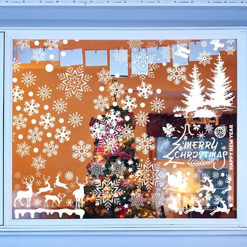 ملصقات نوافذ الكريسماس من OLIKER 260+ قطعة (10 ورقات)، ملصقات نوافذ عيد الميلاد البيضاء المرحة لعيد الميلاد المجيد، ملصقات النوافذ فروزن وينتر وندرلاند in Kuwait