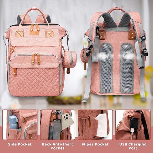 Shengmeister Diaper Bag, Baby Essentials, Multi-functional Large-capacity Diaper Bag Backpack, Best Gift for Newborns with Diaper Changing Station, Travel Essentials Diaper Bag Backpack (Pink) in Saudi Arabia