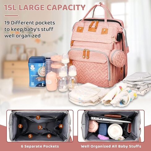 Shengmeister Diaper Bag, Baby Essentials, Multi-functional Large-capacity Diaper Bag Backpack, Best Gift for Newborns with Diaper Changing Station, Travel Essentials Diaper Bag Backpack (Pink) in Saudi Arabia