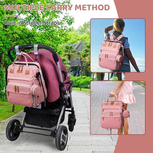 Shengmeister Diaper Bag, Baby Essentials, Multi-functional Large-capacity Diaper Bag Backpack, Best Gift for Newborns with Diaper Changing Station, Travel Essentials Diaper Bag Backpack (Pink) in Saudi Arabia