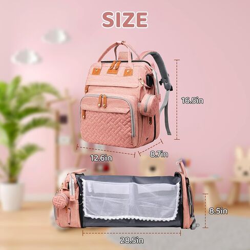 Shengmeister Diaper Bag, Baby Essentials, Multi-functional Large-capacity Diaper Bag Backpack, Best Gift for Newborns with Diaper Changing Station, Travel Essentials Diaper Bag Backpack (Pink) in Saudi Arabia