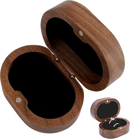 Black Walnut Wood 2 Slot Engagement Ring Gift Box Jewelry Storage Box for Proposal Birthday (Black Inner) in Saudi Arabia
