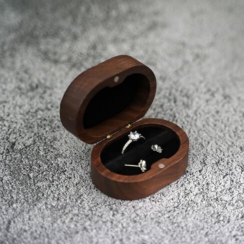 Black Walnut Wood 2 Slot Engagement Ring Gift Box Jewelry Storage Box for Proposal Birthday (Black Inner) in Saudi Arabia