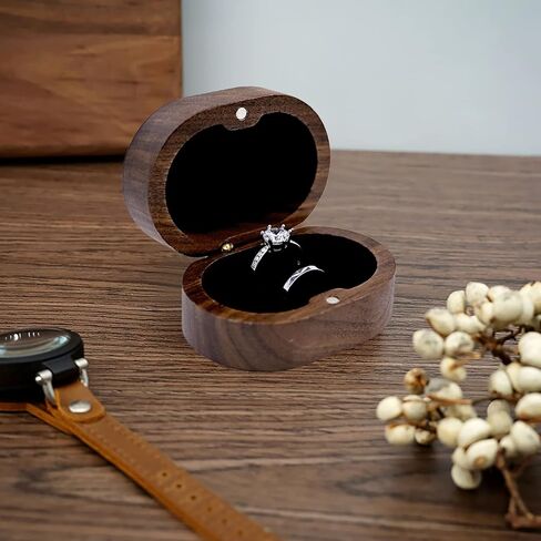 Black Walnut Wood 2 Slot Engagement Ring Gift Box Jewelry Storage Box for Proposal Birthday (Black Inner) in Saudi Arabia