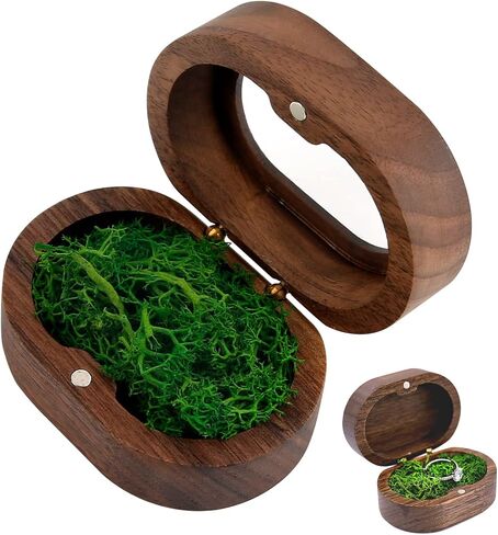 Black Walnut Wood 2 Slot Engagement Ring Gift Box Jewelry Storage Box for Proposal Birthday (Black Inner) in Saudi Arabia