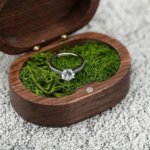 Black Walnut Wood 2 Slot Engagement Ring Gift Box Jewelry Storage Box for Proposal Birthday (Black Inner) in Saudi Arabia