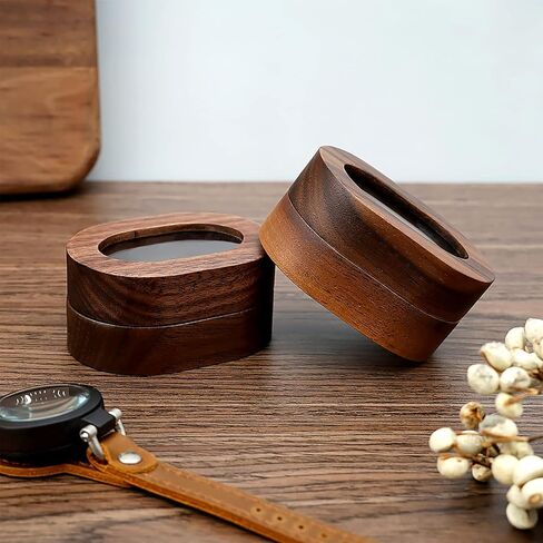 Black Walnut Wood 2 Slot Engagement Ring Gift Box Jewelry Storage Box for Proposal Birthday (Black Inner) in Saudi Arabia