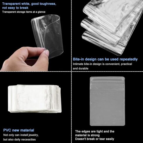 أكياس PVC الشفافة للمجوهرات المضادة للأكسدة بسحاب 100 قطعة من حلقات المجوهرات المضادة للتشوه والأقراط وحقيبة تخزين التعبئة مقاس 3.2 × 4.8 بوصة حقيبة مجوهرات شفافة كيس تخزين سميك محكم الغلق (شفاف) in Kuwait