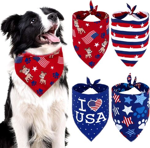 Whaline 4 Pack American Flag Dog Bandanas, Reversible Triangle Bibs Scarf for 4th of July Independence Day, USA Pet Neckerchief Suitable for Dogs, Cats, Pets, Festival Accessories in Saudi Arabia