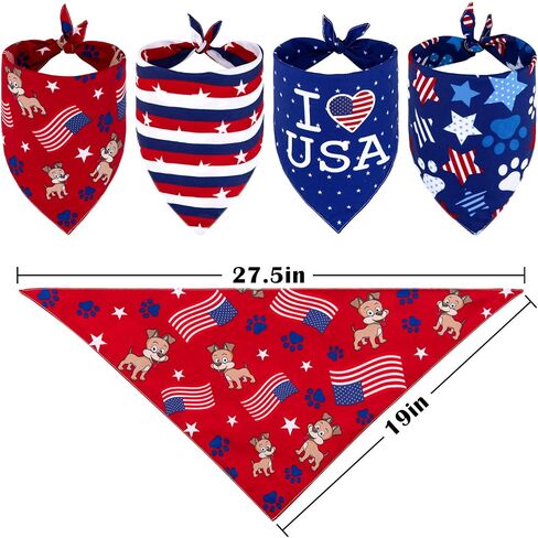 Whaline 4 Pack American Flag Dog Bandanas, Reversible Triangle Bibs Scarf for 4th of July Independence Day, USA Pet Neckerchief Suitable for Dogs, Cats, Pets, Festival Accessories in Saudi Arabia