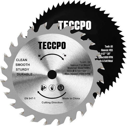 TECCPO 4-1/2 "شفرة منشار دائري، 24 سن TCT/60 سن HSS، 2 حزمة للخشب/البلاستيك/المعدن الناعم، متوافق مع منشار دائري صغير TECCPO TPMS115A in Kuwait