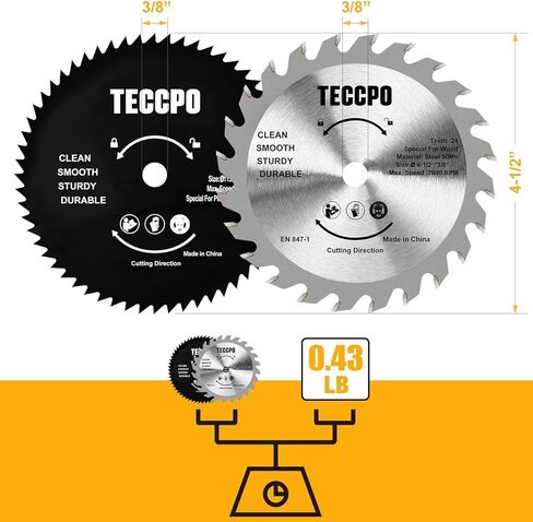 TECCPO 4-1/2 "شفرة منشار دائري، 24 سن TCT/60 سن HSS، 2 حزمة للخشب/البلاستيك/المعدن الناعم، متوافق مع منشار دائري صغير TECCPO TPMS115A in Kuwait