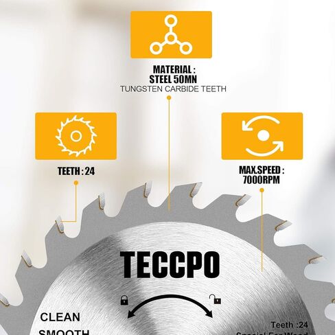 TECCPO 4-1/2 "شفرة منشار دائري، 24 سن TCT/60 سن HSS، 2 حزمة للخشب/البلاستيك/المعدن الناعم، متوافق مع منشار دائري صغير TECCPO TPMS115A in Kuwait