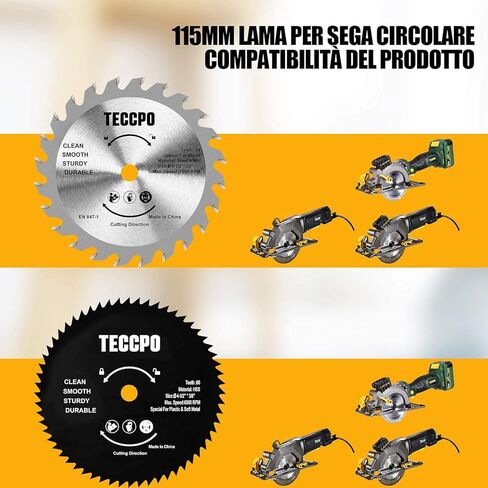 TECCPO 4-1/2 "شفرة منشار دائري، 24 سن TCT/60 سن HSS، 2 حزمة للخشب/البلاستيك/المعدن الناعم، متوافق مع منشار دائري صغير TECCPO TPMS115A in Kuwait