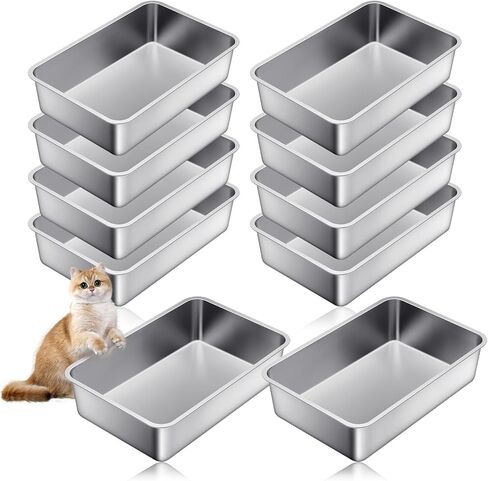 10 Packs Stainless Steel Litter Box for Cat Extra Large Metal Litter Box Non Stick Litter Pan with High Sides Never Absorbs Odor, Rustproof, Easy to Clean for Cat Dog (19.5 x 13.5 x 6 Inch) in Saudi Arabia