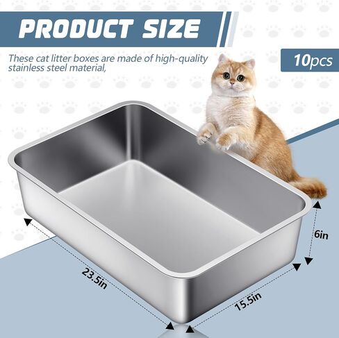10 Packs Stainless Steel Litter Box for Cat Extra Large Metal Litter Box Non Stick Litter Pan with High Sides Never Absorbs Odor, Rustproof, Easy to Clean for Cat Dog (19.5 x 13.5 x 6 Inch) in Saudi Arabia