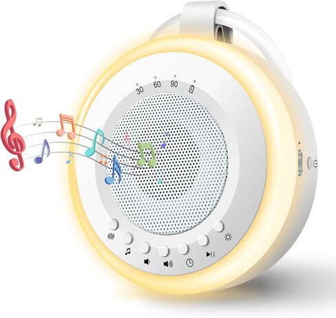 آلة صوت بيضاء محمولة للرضع: سهلة الارتداء في المنزل 2 في 1 ضوء ليلي | 16 صوت تهويدات مهدئة، وأصوات طبيعية و3 إعدادات مؤقت للسفر | قابلة للشحن عبر USB | سهلة التعليق | GM-02 in Kuwait