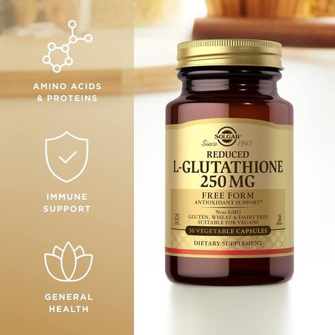 Solgar Reduced L-Glutathione 250 mg, 30 Vegetable Capsules - Antioxidant Support - Free Form Amino Acids - Non-GMO, Vegan, Gluten Free, Dairy Free, Kosher - 30 Servings in Saudi Arabia