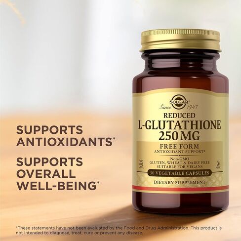 Solgar Reduced L-Glutathione 250 mg, 30 Vegetable Capsules - Antioxidant Support - Free Form Amino Acids - Non-GMO, Vegan, Gluten Free, Dairy Free, Kosher - 30 Servings in Saudi Arabia