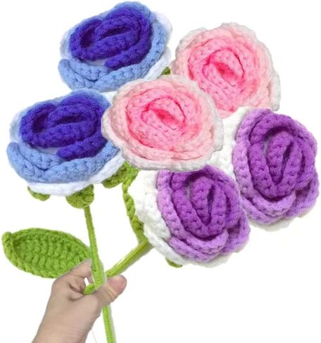 6 PCS Knitted Fake Artificial Rose Flower for Decoration Crochet Flowers Hand Woven Rose with Beautiful Color, an Eternal Gift for Girl Women Friends Home Wedding Birthday Party (Red) in Saudi Arabia