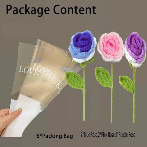 6 PCS Knitted Fake Artificial Rose Flower for Decoration Crochet Flowers Hand Woven Rose with Beautiful Color, an Eternal Gift for Girl Women Friends Home Wedding Birthday Party (Red) in Saudi Arabia