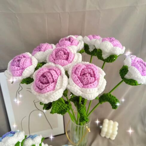 6 PCS Knitted Fake Artificial Rose Flower for Decoration Crochet Flowers Hand Woven Rose with Beautiful Color, an Eternal Gift for Girl Women Friends Home Wedding Birthday Party (Red) in Saudi Arabia