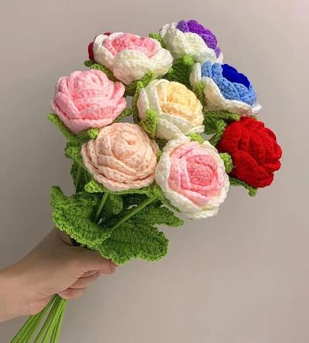 6 PCS Knitted Fake Artificial Rose Flower for Decoration Crochet Flowers Hand Woven Rose with Beautiful Color, an Eternal Gift for Girl Women Friends Home Wedding Birthday Party (Red) in Saudi Arabia