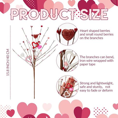 Lyrow Valentine's Day Gifts, 24 Pack Artificial Heart Shaped Berry Picks for Valentine's Day Decoration, Artificial Berry Centerpiece Decorations for Wedding Anniversary Home Table Decoration in Kuwait