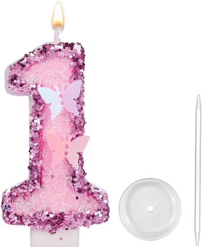 Number Birthday Candle, Pink Sequins Glitter Butterfly Birthday Number Candle Cake Topper for Anniversary and Birthday Celebrations Supplies (Number 0) in Kuwait