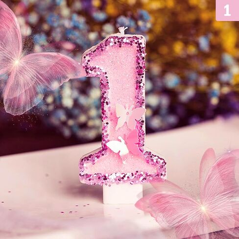 Number Birthday Candle, Pink Sequins Glitter Butterfly Birthday Number Candle Cake Topper for Anniversary and Birthday Celebrations Supplies (Number 0) in Kuwait