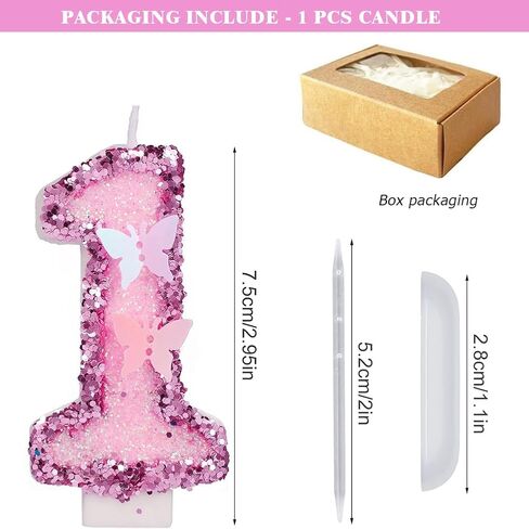 Number Birthday Candle, Pink Sequins Glitter Butterfly Birthday Number Candle Cake Topper for Anniversary and Birthday Celebrations Supplies (Number 0) in Kuwait