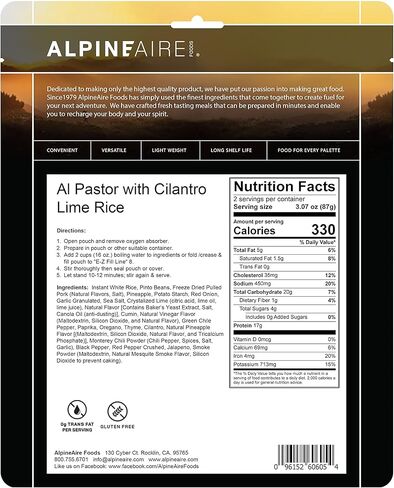 AlpineAire Foods Al Pastor مع أرز الكزبرة والليمون، مجفف بالتجميد/مجفف، كيس وجبة دخول، فقط أضف الماء in Kuwait