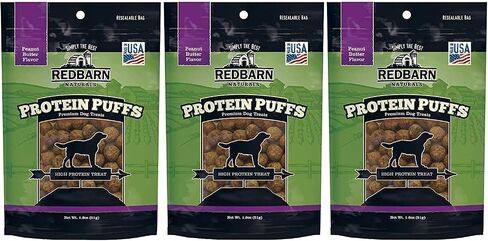 Redbarn Protein Puffs for Dogs | A Human-Grade High-Protein Training Treat or Food Topper | Made in The USA (Peanut Butter, Pack of 3) in Saudi Arabia