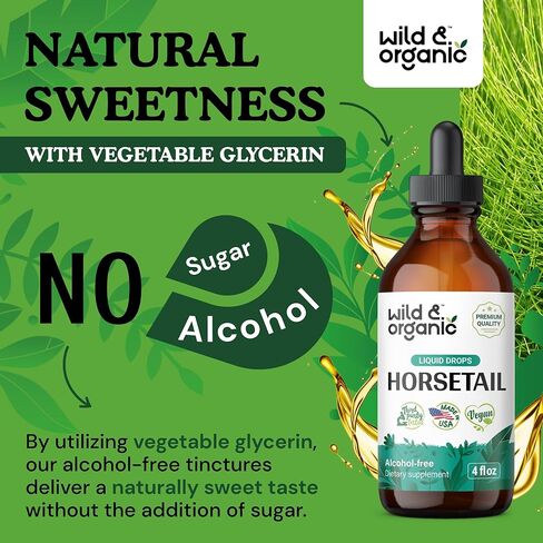 Wild & Organic Horsetail Liquid Extract - Horsetail Herb Supplement for Hair Growth - Vegan, Alcohol Free Drops - 2 fl oz in Kuwait