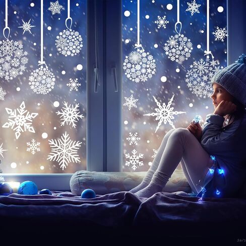 AnyDesign 9 Sheet Christmas Window Clings Xmas Snowflake Window Decals Double-Sided Window Decor Stickers for Xmas Winter Holiday Home School Office Decoration Party Supplies in Saudi Arabia