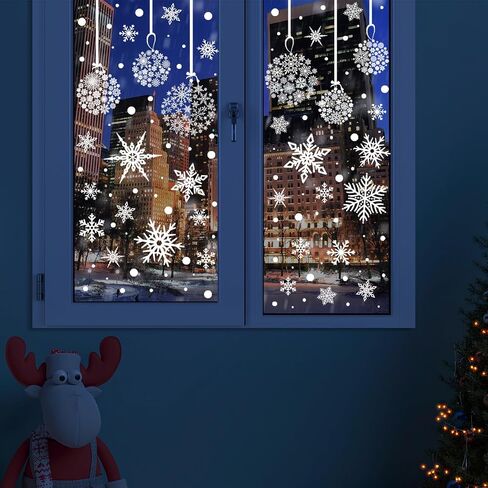 AnyDesign 9 Sheet Christmas Window Clings Xmas Snowflake Window Decals Double-Sided Window Decor Stickers for Xmas Winter Holiday Home School Office Decoration Party Supplies in Saudi Arabia