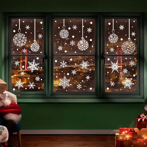 AnyDesign 9 Sheet Christmas Window Clings Xmas Snowflake Window Decals Double-Sided Window Decor Stickers for Xmas Winter Holiday Home School Office Decoration Party Supplies in Saudi Arabia