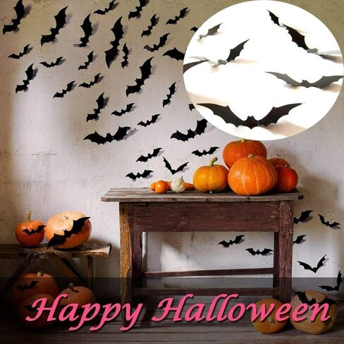 120 Pcs 3D Bats Stickers, Halloween Party Supplies Waterproof Scary Bats Wall Decor DIY Home Window Decor, Removable Bats Stickers for Indoor Outdoor Halloween Wall Decorations in Kuwait