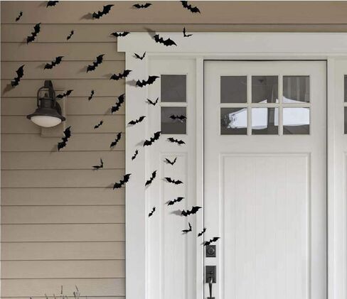 120 Pcs 3D Bats Stickers, Halloween Party Supplies Waterproof Scary Bats Wall Decor DIY Home Window Decor, Removable Bats Stickers for Indoor Outdoor Halloween Wall Decorations in Kuwait