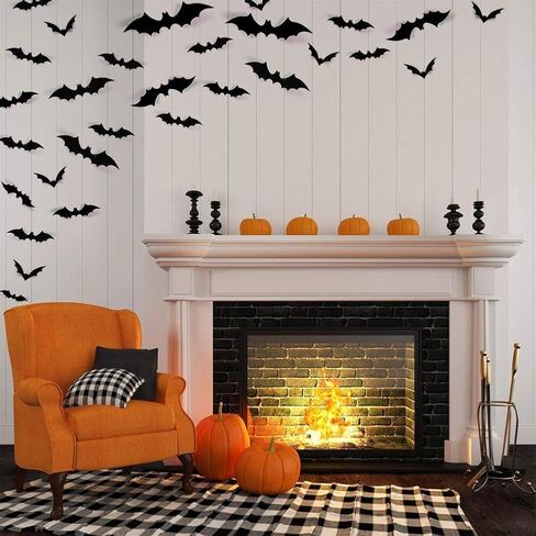 120 Pcs 3D Bats Stickers, Halloween Party Supplies Waterproof Scary Bats Wall Decor DIY Home Window Decor, Removable Bats Stickers for Indoor Outdoor Halloween Wall Decorations in Kuwait