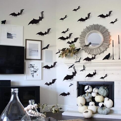 120 Pcs 3D Bats Stickers, Halloween Party Supplies Waterproof Scary Bats Wall Decor DIY Home Window Decor, Removable Bats Stickers for Indoor Outdoor Halloween Wall Decorations in Kuwait