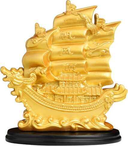 سوسروم تمثال سفينة شراعية فينغ شوي ديكور للحظ والثروة والازدهار - ديكور زخرفي ذهبي للقارب الشراعي للمكتب والمنزل - ديكور بحري لزاوية غرفة المعيشة in Kuwait